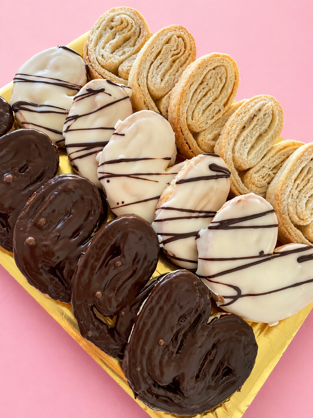 palmeritas de chocolate, chocolate blanco y sin cobertura